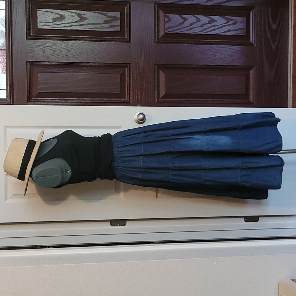 Vtg 90's Denim Prairie Maxi Skirt